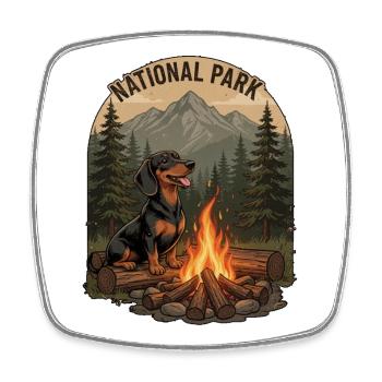 Camping vintage de teckels – Insigne du parc national - Magnet carré - blanc - Devant