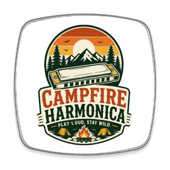 Instrument : Harmonica, Musique de feu de camp, Harmonica - Magnet carré - blanc - Devant