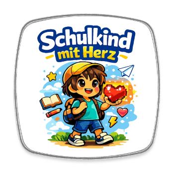 Schulkind mit Herz und vieles mehr - Viereckiger Kühlschrankmagnet - Weiß - Vorne