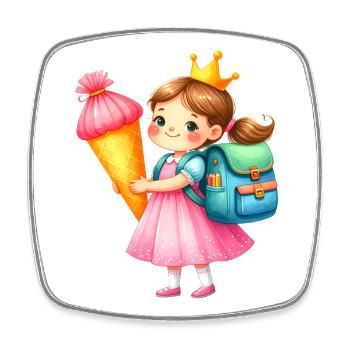 Kleine Prinzessin mit Krone & Schultüte – Schule - Viereckiger Kühlschrankmagnet - Weiß - Vorne
