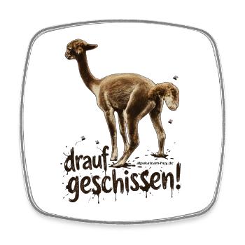 Alpaka "drauf geschissen!" - Viereckiger Kühlschrankmagnet - Weiß - Vorne