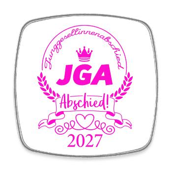 JGA Abschied 2027 Pink Crown - Viereckiger Kühlschrankmagnet - Weiß - Vorne