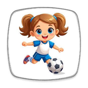 Comic girl as a soccer player with soccer – Sports - Square fridge magnet - white - Front