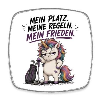 Mein Platz Meine Regeln Mein Frieden Einhorn Golf - Viereckiger Kühlschrankmagnet - Weiß - Vorne