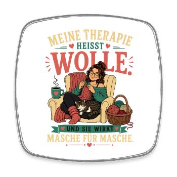 Meine Therapie heißt Wolle – Stricken & Häkeln - Viereckiger Kühlschrankmagnet - Weiß - Vorne