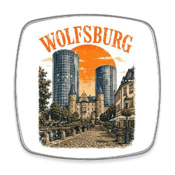 Vintage Wolfsburg Skyline Historic Wolfsburg - Square fridge magnet - white - Front