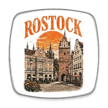  Vintage Rostock Skyline historische - Viereckiger Kühlschrankmagnet - Weiß - Vorne