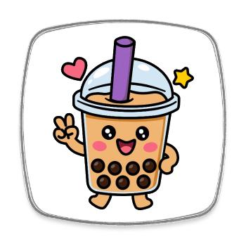 Cute Kawaii Boba Bubble Tea Character - Square fridge magnet - white - Front