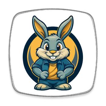 Rabbit Kawaii Maskottchen Cartoon Clipart Logo Abzeichen - Viereckiger Kühlschrankmagnet - Weiß - Vorne