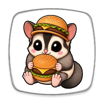 Cute Thylacine Marten with Burger Cartoon - Square fridge magnet - white - Front