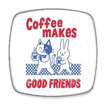 Kaffee macht gute Freunde – Katzen & Häschen - Viereckiger Kühlschrankmagnet - Weiß - Vorne