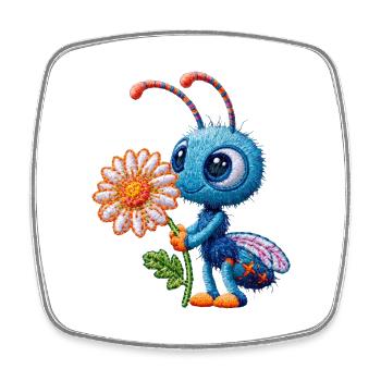 Biene im Stickerei-Look Blume Geschenk - Viereckiger Kühlschrankmagnet - Weiß - Vorne