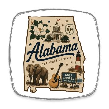 Vintage-Alabama State Pride Illustrated-Aufkleber - Viereckiger Kühlschrankmagnet - Weiß - Vorne