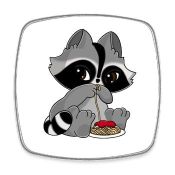 Snuggles der Waschbär mit einem Teller Pasta. - Viereckiger Kühlschrankmagnet - Weiß - Vorne