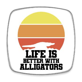 Alligator Silhouette Sonnenuntergang - Viereckiger Kühlschrankmagnet - Weiß - Vorne