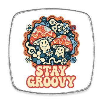 Stay Groovy Retro Pilze - Viereckiger Kühlschrankmagnet - Weiß - Vorne