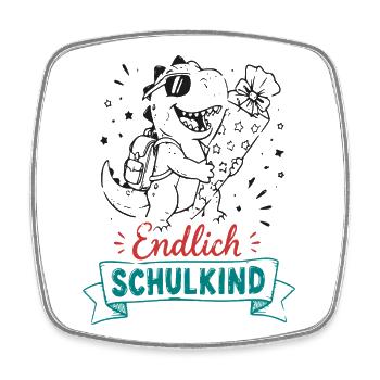 Endlich Schulkind Dino - Viereckiger Kühlschrankmagnet - Weiß - Vorne