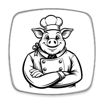 Chef Pig - Viereckiger Kühlschrankmagnet - Weiß - Vorne