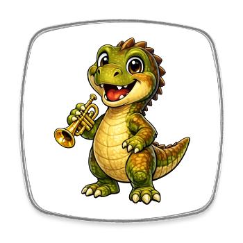 Dino with trumpet - Square fridge magnet - white - Front