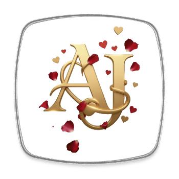 Goldenes AJ Monogram mit Rosen - Viereckiger Kühlschrankmagnet - Weiß - Vorne