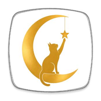 Goldener Halbmond mit einer Katze - Viereckiger Kühlschrankmagnet - Weiß - Vorne