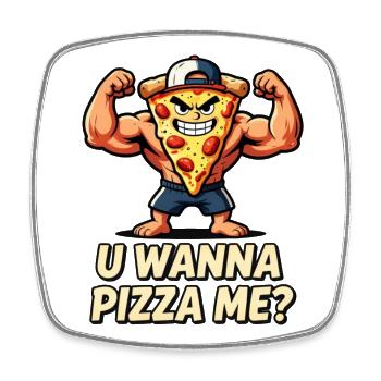 Pizza Muscle Maskottchen willst du mich pizza - Viereckiger Kühlschrankmagnet - Weiß - Vorne