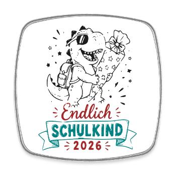 Endlich Schulkind 2026 Dino Feier - Viereckiger Kühlschrankmagnet - Weiß - Vorne