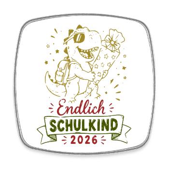 Endlich Schulkind 2026 Dino - Viereckiger Kühlschrankmagnet - Weiß - Vorne