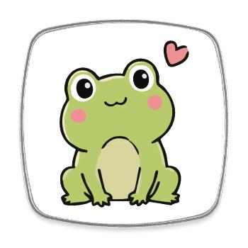 Süßer Kawaii-Frosch mit Herz-Cartoon-Aufkleber - Viereckiger Kühlschrankmagnet - Weiß - Vorne
