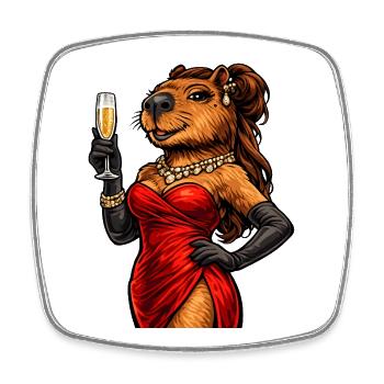 Dame noble de capybara avec du vin pétillant - Magnet carré - blanc - Devant