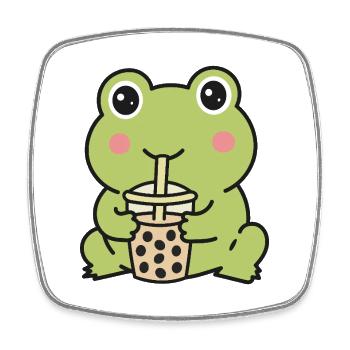 Süßer Kawaii-Frosch trinkt Bubble Tea Aufkleber - Viereckiger Kühlschrankmagnet - Weiß - Vorne