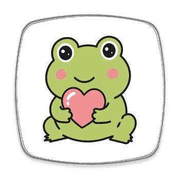 Süßer Kawaii-Frosch hält einen rosa Herzaufkleber - Viereckiger Kühlschrankmagnet - Weiß - Vorne