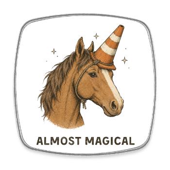 Almost Magical Horse Unicorn Humor - Square fridge magnet - white - Front