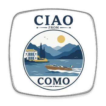 Como See: Villa, Boot und Berglandschaft - Viereckiger Kühlschrankmagnet - Weiß - Vorne