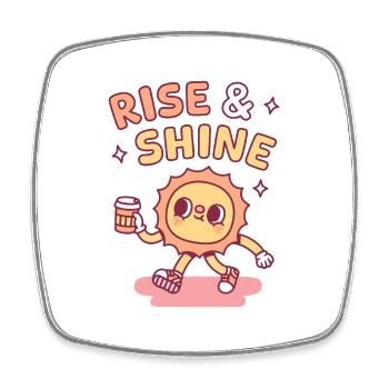 Aufstehen und strahlen Guten Morgen Niedliche Sonne mit Kaffee - Viereckiger Kühlschrankmagnet - Weiß - Vorne