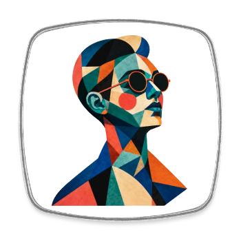 Geometric Color Portrait with Sunglasses - Square fridge magnet - white - Front