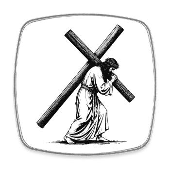Stations of the Cross silhouette in black and white - Square fridge magnet - white - Front