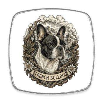 Französische Bulldogge im Vintage Stil - Viereckiger Kühlschrankmagnet - Weiß - Vorne