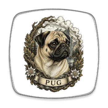 Pug in vintage style with mountain landscape - Square fridge magnet - white - Front