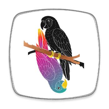 Two Parrots on Branch Cartoon Design - Square fridge magnet - white - Front