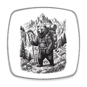 Hiking - Outdoor Adventure - Bear - Square fridge magnet - white - Front