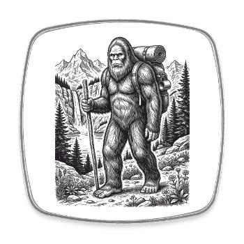 Randonnée - Aventure en plein air - Big Foot - Magnet carré - blanc - Devant