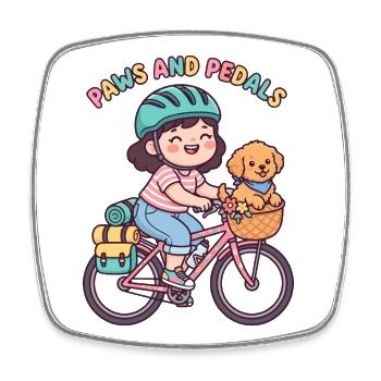 Paws And Pedals Cute Bike Sticker - Square fridge magnet - white - Front