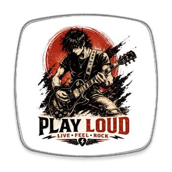 Play Loud Guitar Motif - Square fridge magnet - white - Front