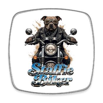 Staffie biker 1b-049b - Square fridge magnet - white - Front