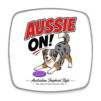 Aussie On! illustration of an Australian Shepherd - Square fridge magnet - white - Front