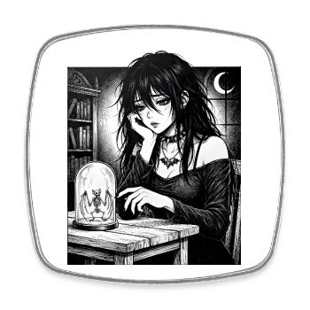 Gothic night owl in a glass - Square fridge magnet - white - Front