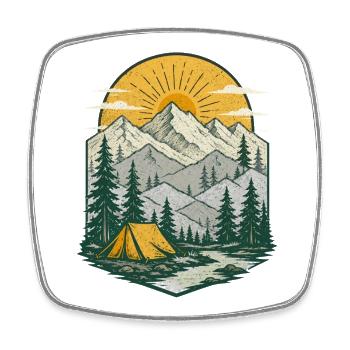Sunrise Mountain Camp Scene - Square fridge magnet - white - Front