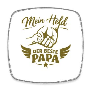 Mein Held: Der Beste Papa - Viereckiger Kühlschrankmagnet - Weiß - Vorne