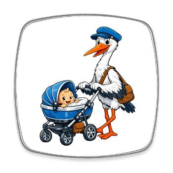 Stork with pram - Square fridge magnet - white - Front